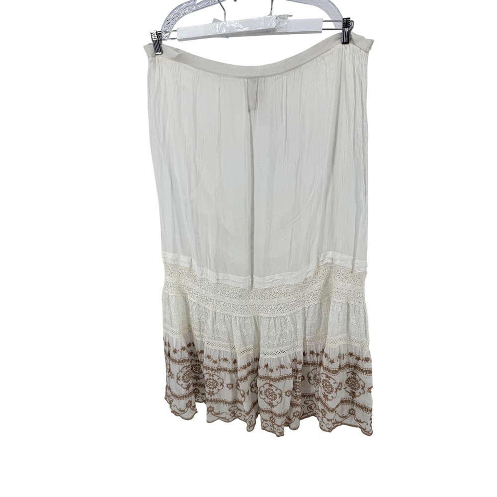Johnny Was Skirt Large Ivory Embroidered Eyelet Lace Tiered Boho Maxi  Womens‎
